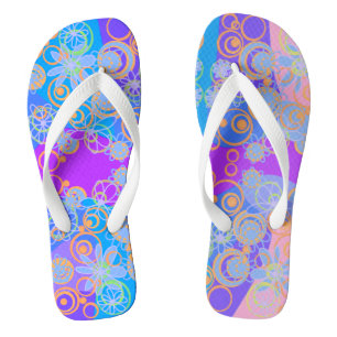 Chinelos Mazipoodles Bolhas Florais Azul-Laranja Múltiplo