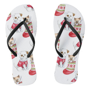 Chinelos Meias de Cachorro e Gato de Natal