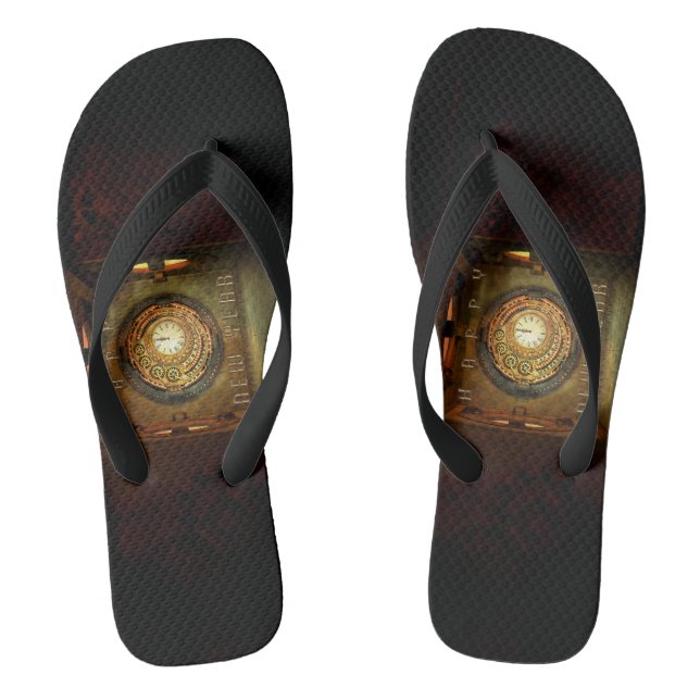 Chinelos Meta de Ano Novo com tema steampunk da SlipperyJoe (Pé da cama)