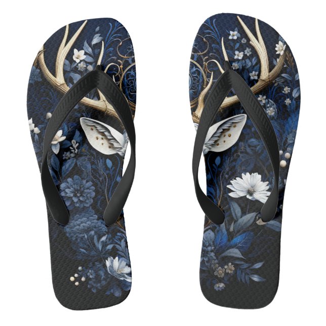 Chinelos Midnight Celestial Floral Gothic Deer  (Pé da cama)
