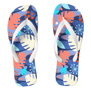 Chinelos Mod Monstera Leaf Abstrato Hawaiian Tropical Marin