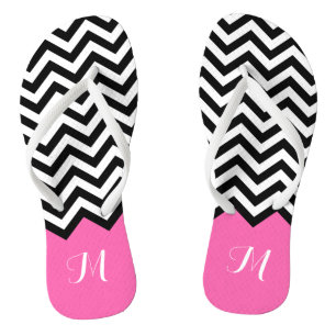 Chinelos Modern Chevron Zigzag Monograma Girly Rosa rosa