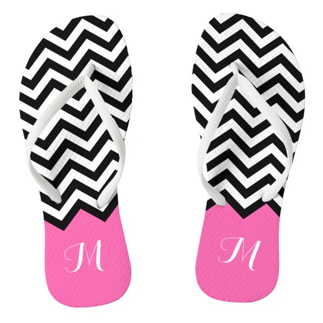 Chinelos Modern Chevron Zigzag Monograma Girly Rosa rosa (Pé da cama)