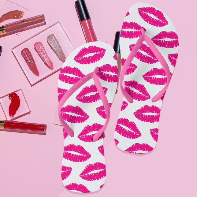 Chinelos Moderno, Rosa Quente, Beijo-Bico, Lábios Mulheres (Pink lipstick kisses flip flops just for you!)