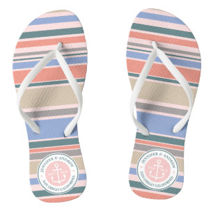 Chinelos Monograma Anchor Trendes Stripes Náuticas Rosa