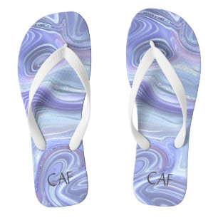 Chinelos Monograma Azul Roxo Prata Mármore Rodopio