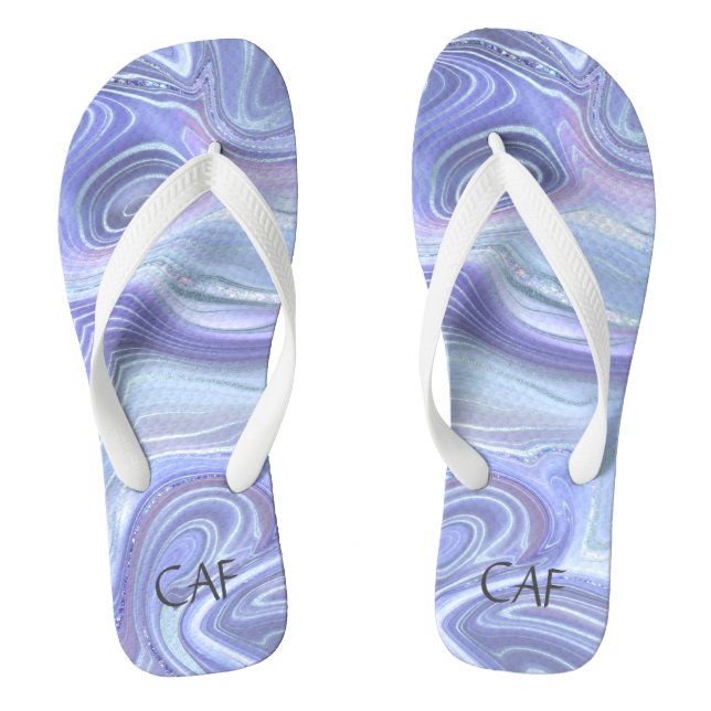 Chinelos Monograma Blue Purple Silver Agate Marble Swirl (Pé da cama)