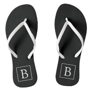 Chinelos Monograma Clássico Simples Preto c/ Texto Branco