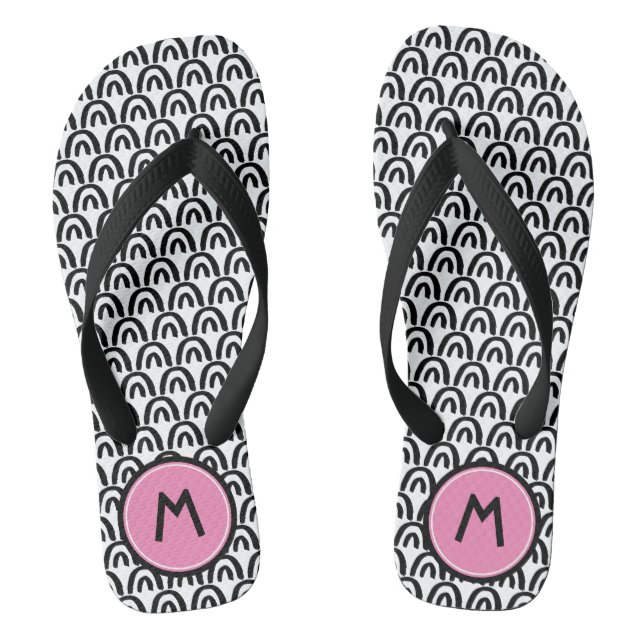 Chinelos Monograma Cor-de-rosa Patten preto-branco (Pé da cama)