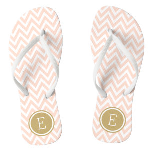 Chinelos Monograma de Chevron Dourado e Rosa