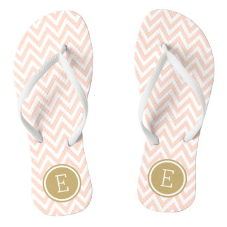 Chinelos Monograma de Chevron Dourado e Rosa