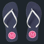 Chinelos Monograma de pontos finos cor-de-rosa e marinho<br><div class="desc">sandálias de flutuação de sacudir impressas personalizadas com um padrão de bolinhas giro e um monograma personalizado ou outro texto em círculo. Clique em Personalizar para alterar as fontes e cores do texto ou adicionar suas próprias imagens para criar uma única design!</div>