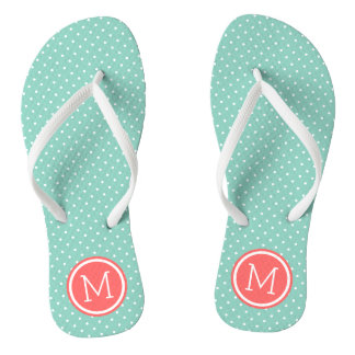 Chinelos Monograma de Pontos Minúsculos de Aqua e Coral