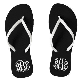Chinelos Monograma de Script de Pré-Disquete Preto e Branco