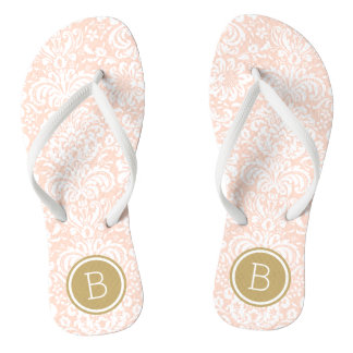 Chinelos Monograma do Damasco Floral Dourado, Rosa e Rosa
