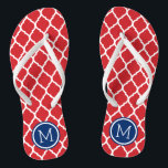 Chinelos Monograma do Quatrefoil de Branco Vermelho e Azul<br><div class="desc">sandálias de flutuação de sacudir impressas personalizadas com um padrão quatrefoil marroquino na moda e seu monograma personalizado ou outro texto em um quadro circular. Clique em Personalizar para alterar as fontes e cores do texto ou adicionar suas próprias imagens para criar uma única design!</div>
