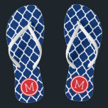 Chinelos Monograma do Quatrefoil de Branco Vermelho e Azul<br><div class="desc">sandálias de flutuação de sacudir impressas personalizadas com um padrão quatrefoil marroquino na moda e seu monograma personalizado ou outro texto em um quadro circular. Clique em Personalizar para alterar as fontes e cores do texto ou adicionar suas próprias imagens para criar uma única design!</div>