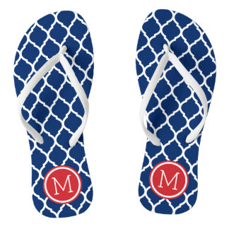 Chinelos Monograma do Quatrefoil de Branco Vermelho e Azul
