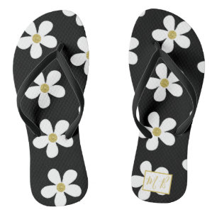 Chinelos Monograma Dourado Simples de Margarida Branca Negr
