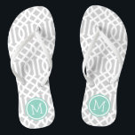 Chinelos Monograma em Treliça Cinza e Aqua<br><div class="desc">Sandalhas de flip flop impressas personalizadas com um padrão de treliça moderno e elegante e seu monograma personalizado ou outro texto em uma moldura circular. Clique em Personalizar para alterar as fontes e cores do texto ou adicionar suas próprias imagens para criar um design único!</div>