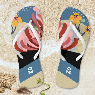Chinelos Monograma Listrado Floral Abstrato