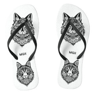 Chinelos Monograma Personalizado Ornamental Gato