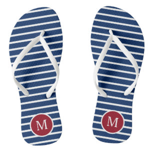 Chinelos Monograma vermelho branco e azul de faixa