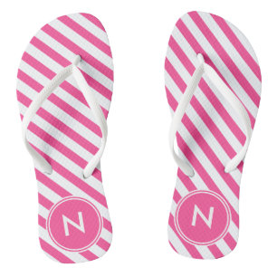 Chinelos Monogrammed listrados do rosa quente