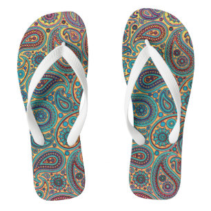 Chinelos Motivo de paisley arco-íris turquesa retrô