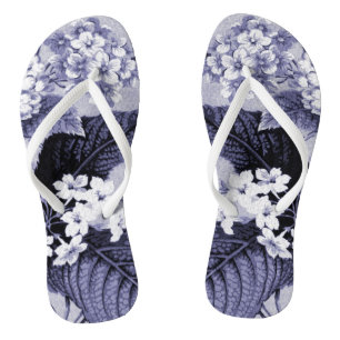 Chinelos Mulberry Toile floral botânico roxo azul No.1