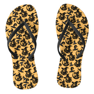 Chinelos Mulher moderna do Halloween bruxa o chapéu laranja