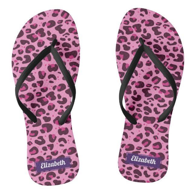 Chinelos Na moda cor-de-rosa-leopardo com nome (Pé da cama)