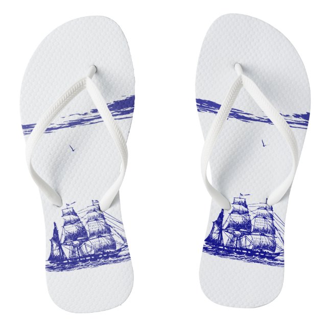Chinelos Navio azul velejando no mar (Pé da cama)