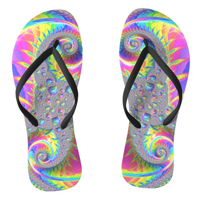 Chinelos Neon Rainbow Espiral Fractal Abstrato Arte Digital (Pé da cama)
