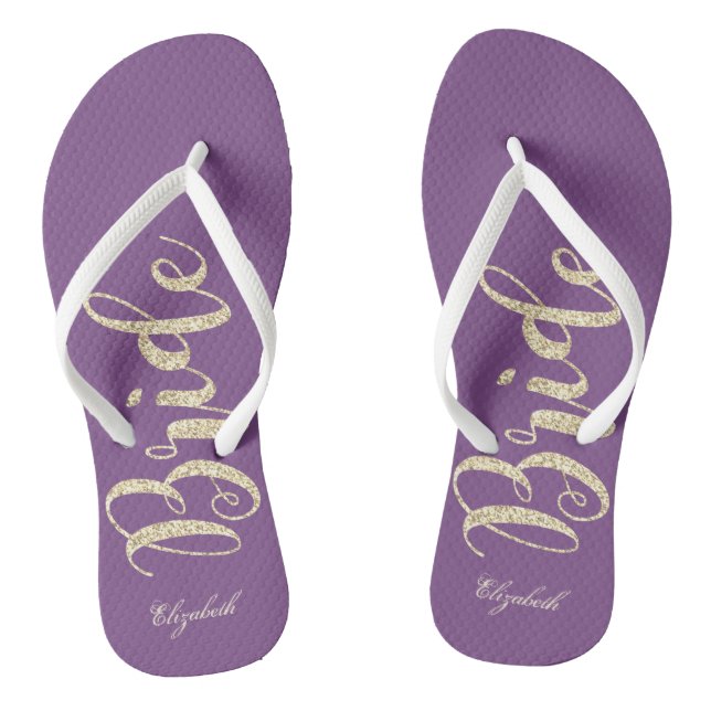 Chinelos Noiva com Brilho Dourado Fofo, Roxo - Personalizad (Pé da cama)