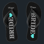 Chinelos Noiva do Coração Negro/Aqua<br><div class="desc">Diversão,  chinelos de casamento personalizados</div>