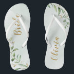 Chinelos Noiva Personalizada Geométrica Dourada do Verde Mo<br><div class="desc">Design de folhagem botânica de aquarela russa,  com nome personalizado,  presentes simples e elegantes,  personalizados de excelente para noivaVer todas as peças correspondentes na coleção</div>