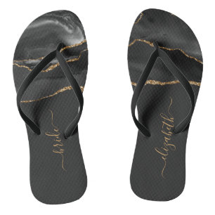 Chinelos Noiva Personalizada Preto Dourado Ágata Casamento