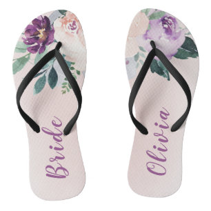 Chinelos Noiva personalizada, roxa e botânica, sangrando