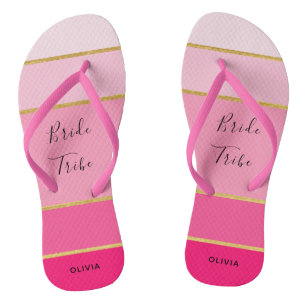 Chinelos Noiva Tribo Personalizado Rosa e Dourado listrado