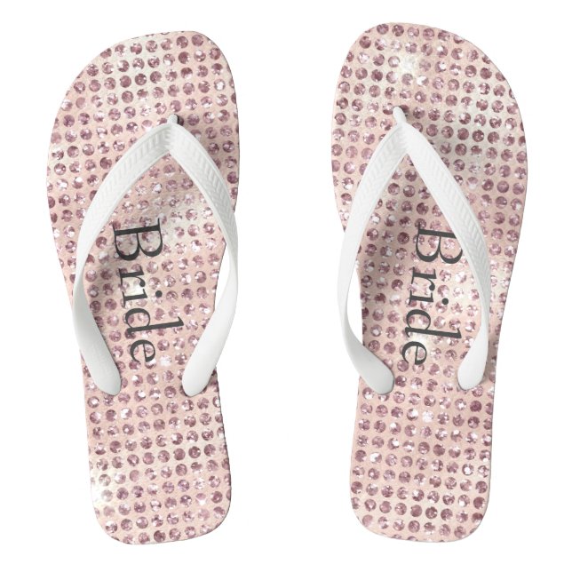 Chinelos Noivas de Casamento Glam Diamante Rosa Blush (Pé da cama)