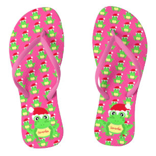 Chinelos Nome do Padrão Santa Hat do Sapo Rosa de Natal