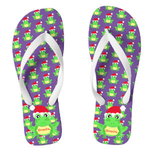 Chinelos Nome do Padrão Santa Hat do Sapo Roxo de Natal