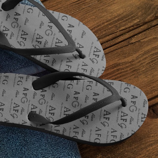 Chinelos Nome Monogramado Cinza Estampa Total (cool monogram pattern)