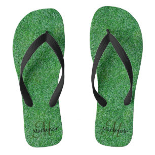 Chinelos Nome Personalizado Monograma Zen Green Grass Natur