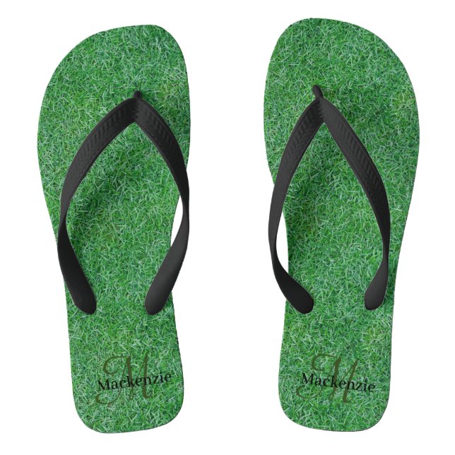 Chinelos Nome Personalizado Monograma Zen Green Grass Natur (Pé da cama)