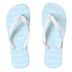 Chinelos Nome personalizável, texto, branco azul claro