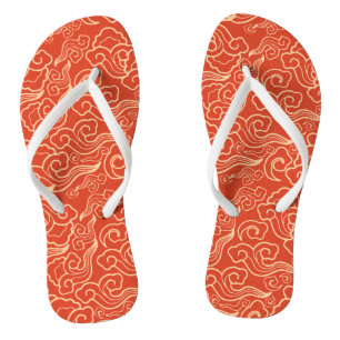 Chinelos Nuvens Japonesas Vintage, Laranja Coral