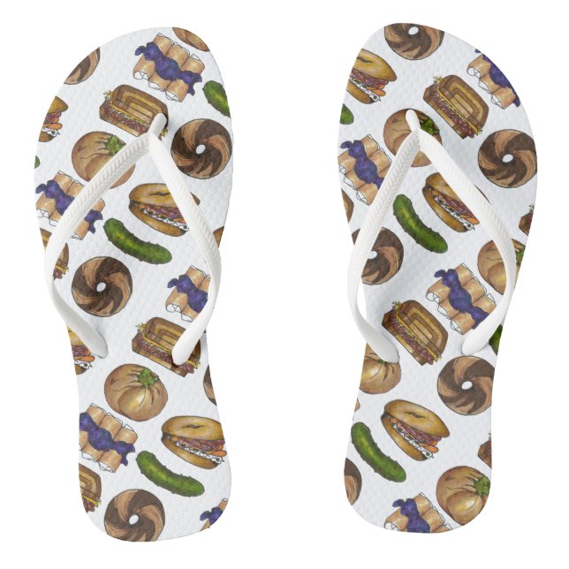 Chinelos NYC Jewish Deli Comida Bagel Blintz Knish Pickle (Pé da cama)