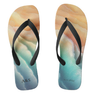 Chinelos Oceano Praia Verde Rosa VERÃO Aquarela Elegante